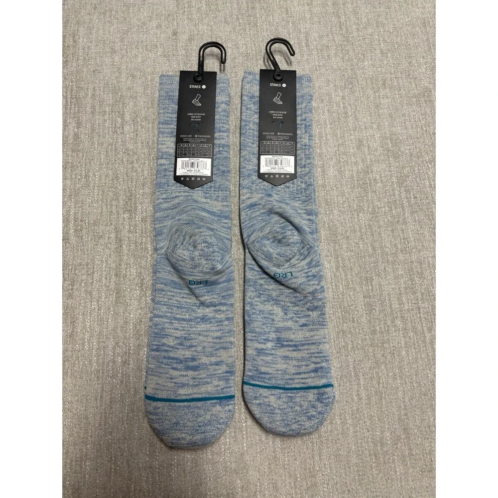 2 Pack Stance Combed Cotton Casual Socks Crew Marled Blue Grey Large (9-13)